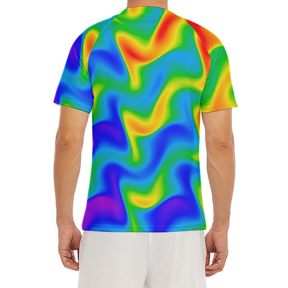 Rainbow Psychedelic Trippy Print Men's Short Sleeve Rash Guard