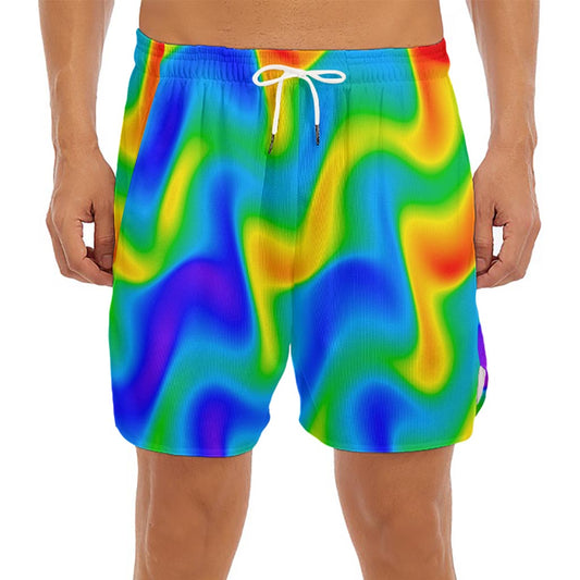 Rainbow Psychedelic Trippy Print Men's Split Running Shorts