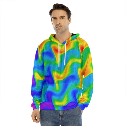 Rainbow Psychedelic Trippy Print Men's Velvet Pullover Hoodie