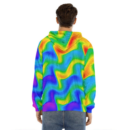 Rainbow Psychedelic Trippy Print Men's Velvet Pullover Hoodie