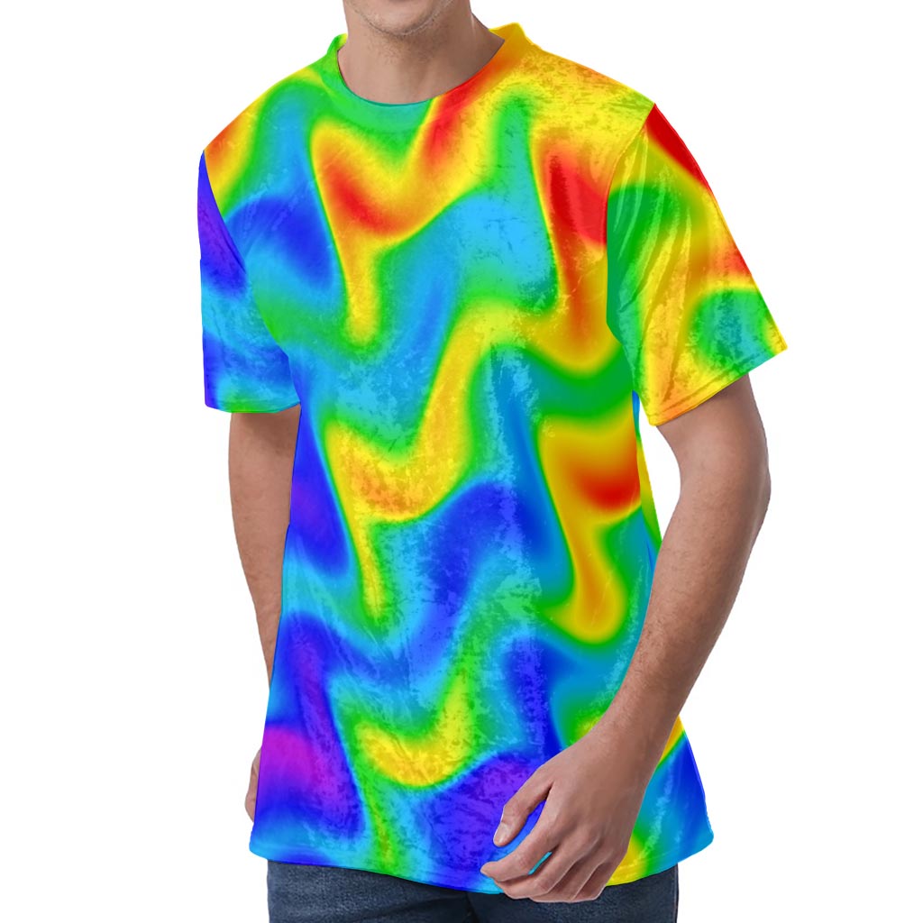 Rainbow Psychedelic Trippy Print Men's Velvet T-Shirt