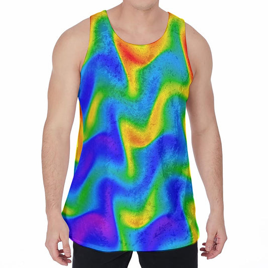 Rainbow Psychedelic Trippy Print Men's Velvet Tank Top