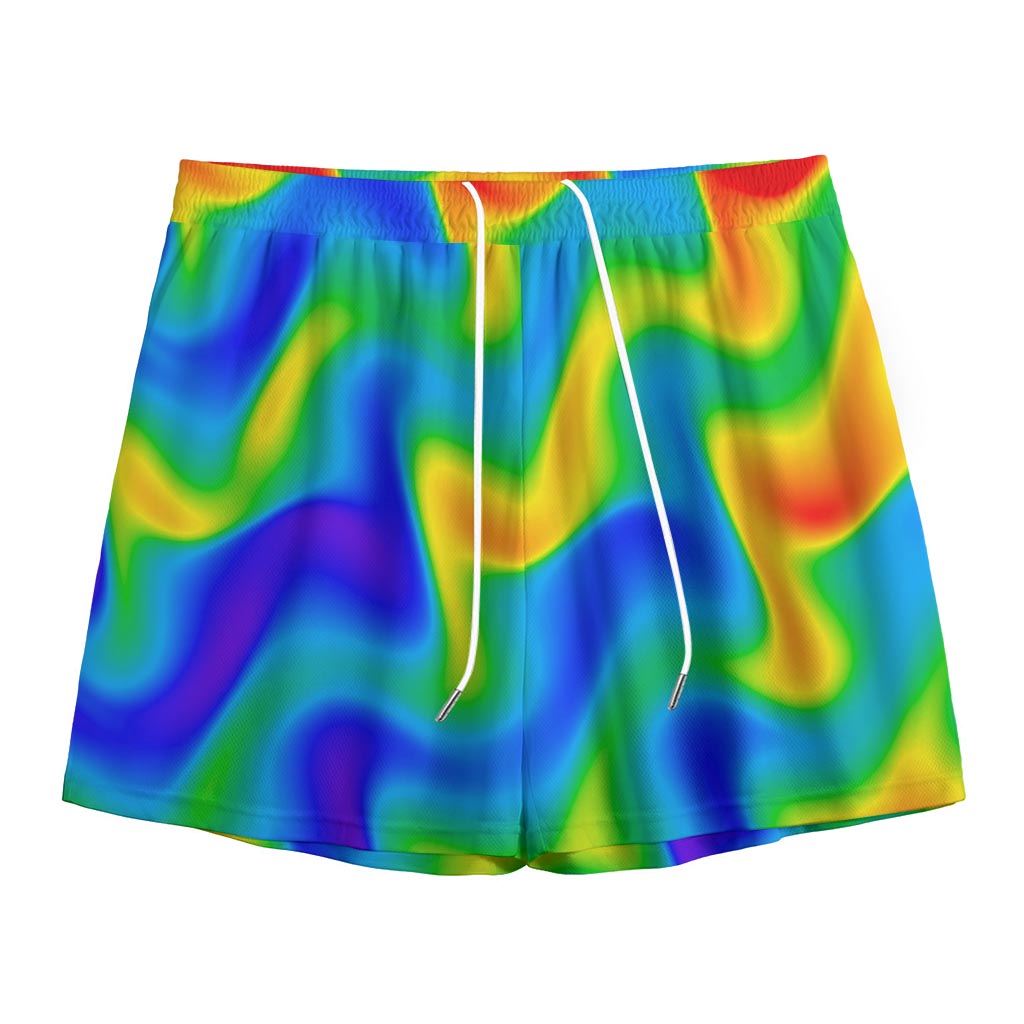 Rainbow Psychedelic Trippy Print Mesh Shorts