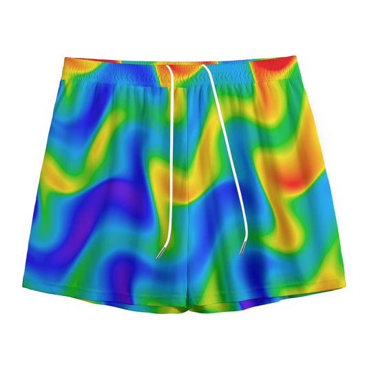 Rainbow Psychedelic Trippy Print Mesh Shorts