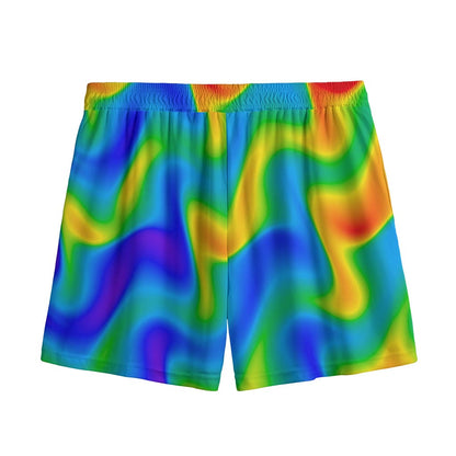 Rainbow Psychedelic Trippy Print Mesh Shorts