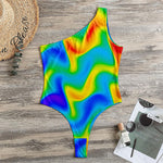 Rainbow Psychedelic Trippy Print One Shoulder Bodysuit