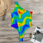Rainbow Psychedelic Trippy Print One Shoulder Bodysuit