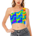 Rainbow Psychedelic Trippy Print One Shoulder Crop Top