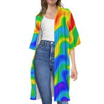 Rainbow Psychedelic Trippy Print Open Front Beach Cover Up