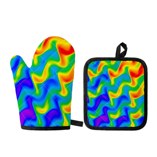 Rainbow Psychedelic Trippy Print Oven Mitt And Pot Holder Set
