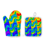Rainbow Psychedelic Trippy Print Oven Mitt And Pot Holder Set