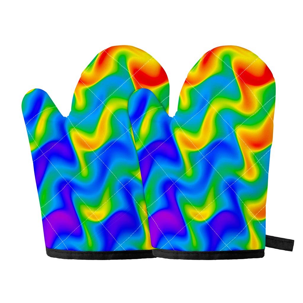 Rainbow Psychedelic Trippy Print Oven Mitts