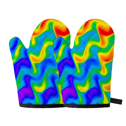 Rainbow Psychedelic Trippy Print Oven Mitts