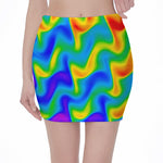 Rainbow Psychedelic Trippy Print Pencil Mini Skirt
