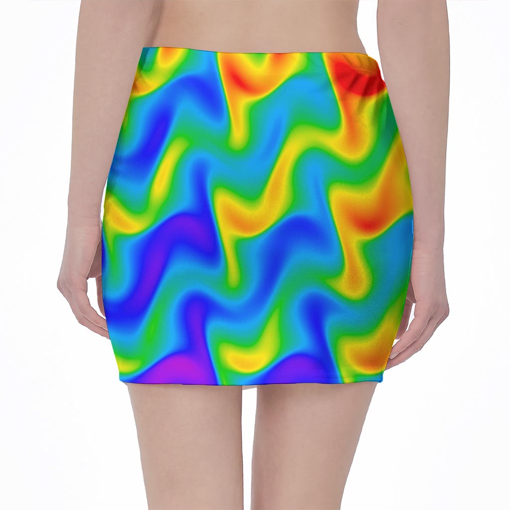 Rainbow Psychedelic Trippy Print Pencil Mini Skirt