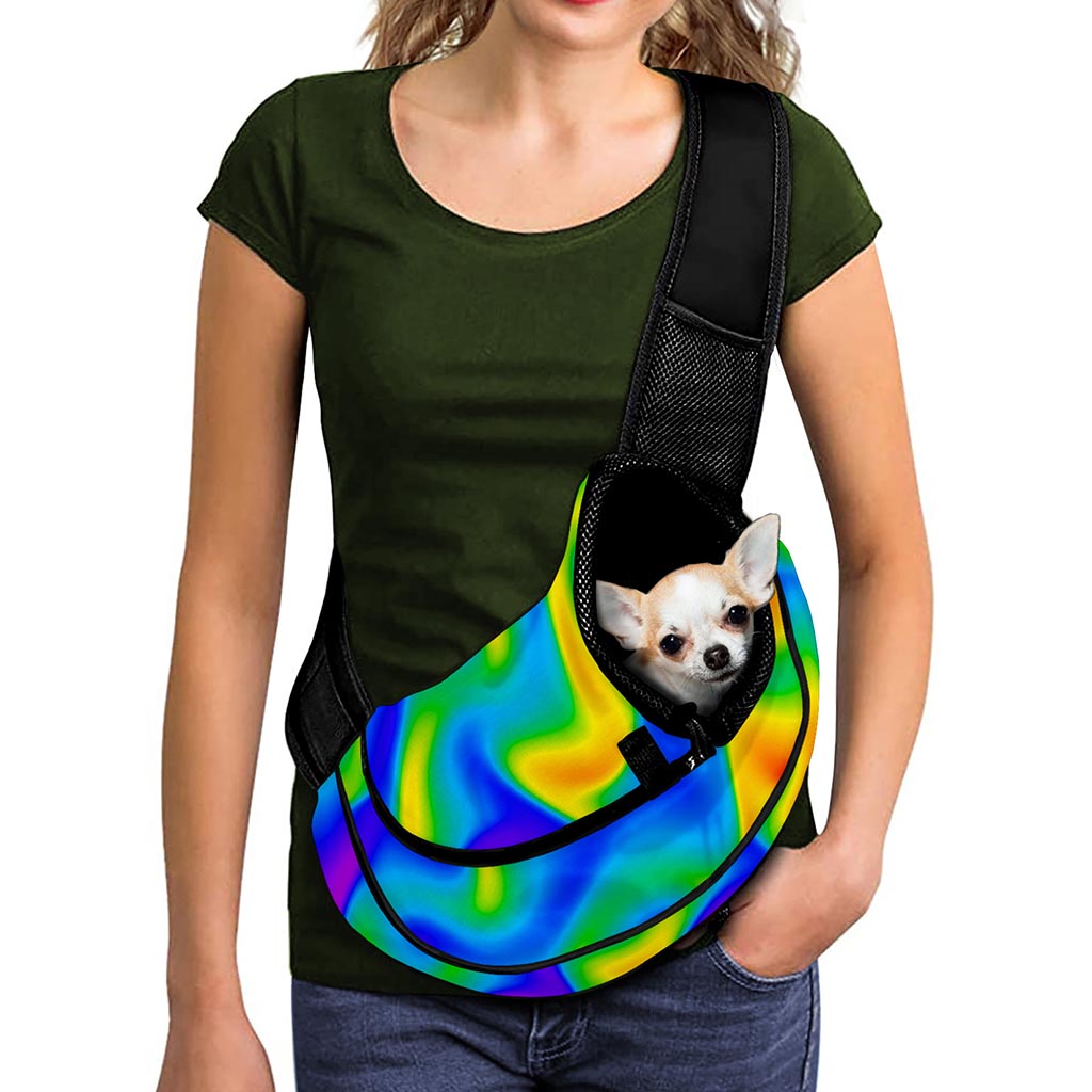Rainbow Psychedelic Trippy Print Pet Sling Carrier