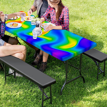 Rainbow Psychedelic Trippy Print Picnic Table Cover