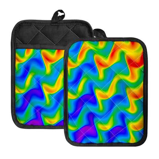 Rainbow Psychedelic Trippy Print Pot Holders With Pocket