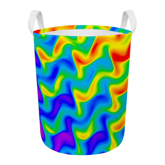 Rainbow Psychedelic Trippy Print Round Laundry Basket