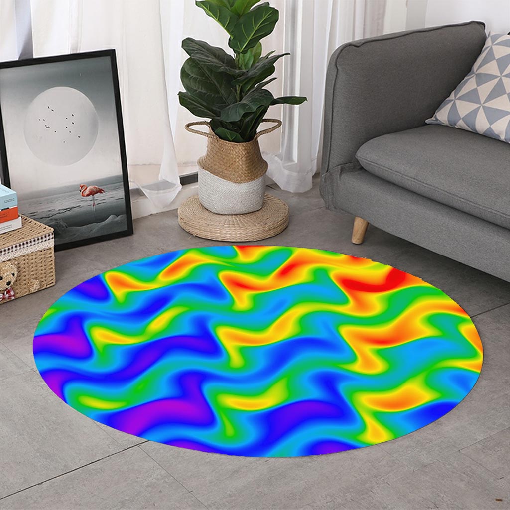 Rainbow Psychedelic Trippy Print Round Rug