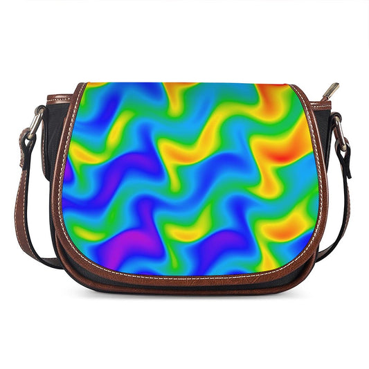 Rainbow Psychedelic Trippy Print Saddle Bag