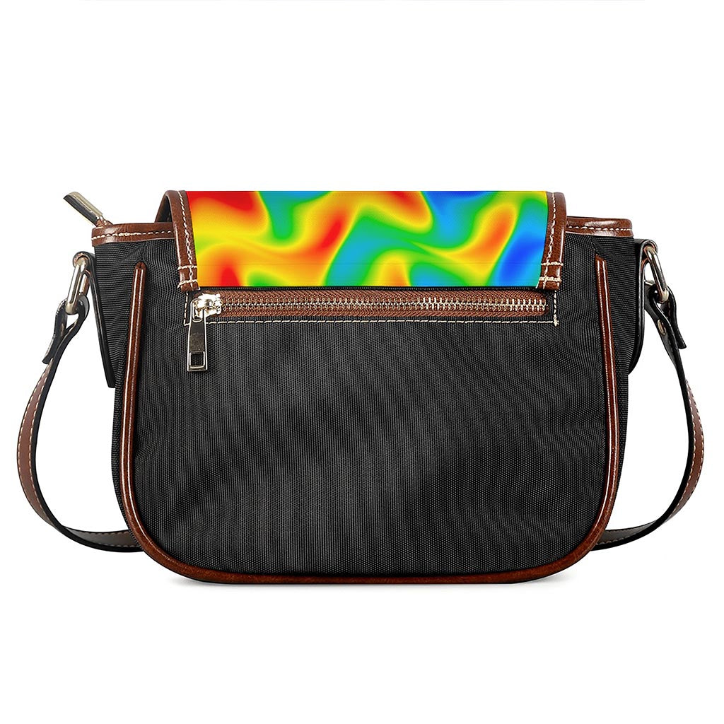 Rainbow Psychedelic Trippy Print Saddle Bag