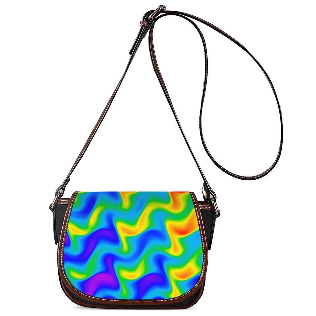 Rainbow Psychedelic Trippy Print Saddle Bag