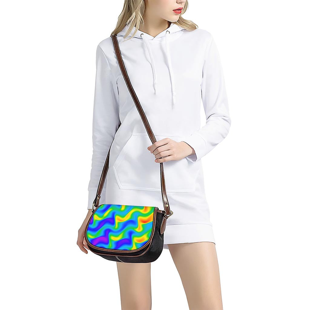 Rainbow Psychedelic Trippy Print Saddle Bag
