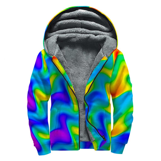 Rainbow Psychedelic Trippy Print Sherpa Lined Zip Up Hoodie