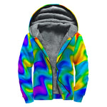 Rainbow Psychedelic Trippy Print Sherpa Lined Zip Up Hoodie