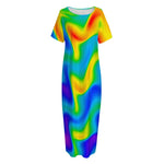 Rainbow Psychedelic Trippy Print Short Sleeve Long Nightdress
