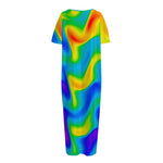Rainbow Psychedelic Trippy Print Short Sleeve Long Nightdress
