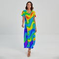 Rainbow Psychedelic Trippy Print Short Sleeve Maxi Dress