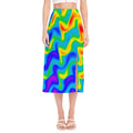 Rainbow Psychedelic Trippy Print Side Slit Midi Skirt