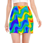 Rainbow Psychedelic Trippy Print Side Slit Mini Skirt