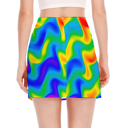 Rainbow Psychedelic Trippy Print Side Slit Mini Skirt
