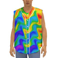 Rainbow Psychedelic Trippy Print Sleeveless Baseball Jersey