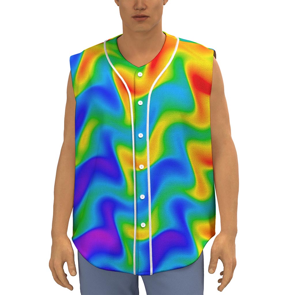 Rainbow Psychedelic Trippy Print Sleeveless Baseball Jersey
