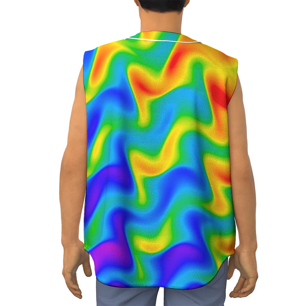 Rainbow Psychedelic Trippy Print Sleeveless Baseball Jersey