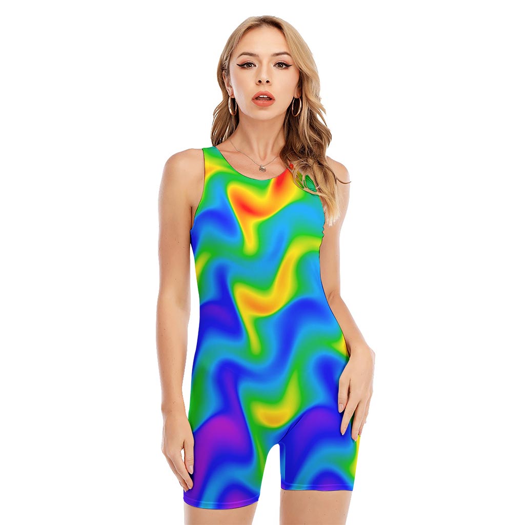 Rainbow Psychedelic Trippy Print Sleeveless One Piece Swimsuit
