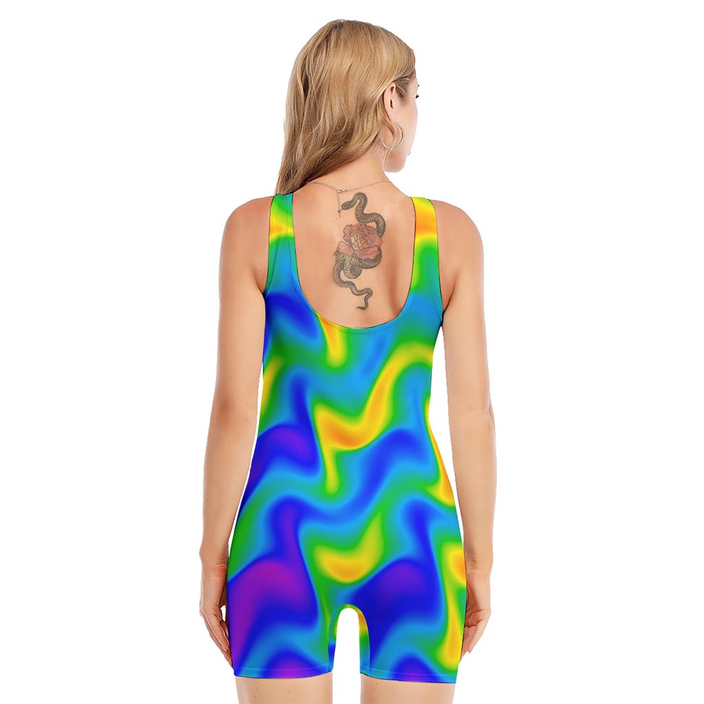 Rainbow Psychedelic Trippy Print Sleeveless One Piece Swimsuit