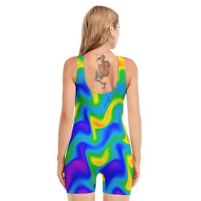 Rainbow Psychedelic Trippy Print Sleeveless One Piece Swimsuit