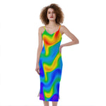 Rainbow Psychedelic Trippy Print Slim Fit Midi Cami Dress