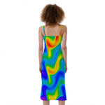 Rainbow Psychedelic Trippy Print Slim Fit Midi Cami Dress