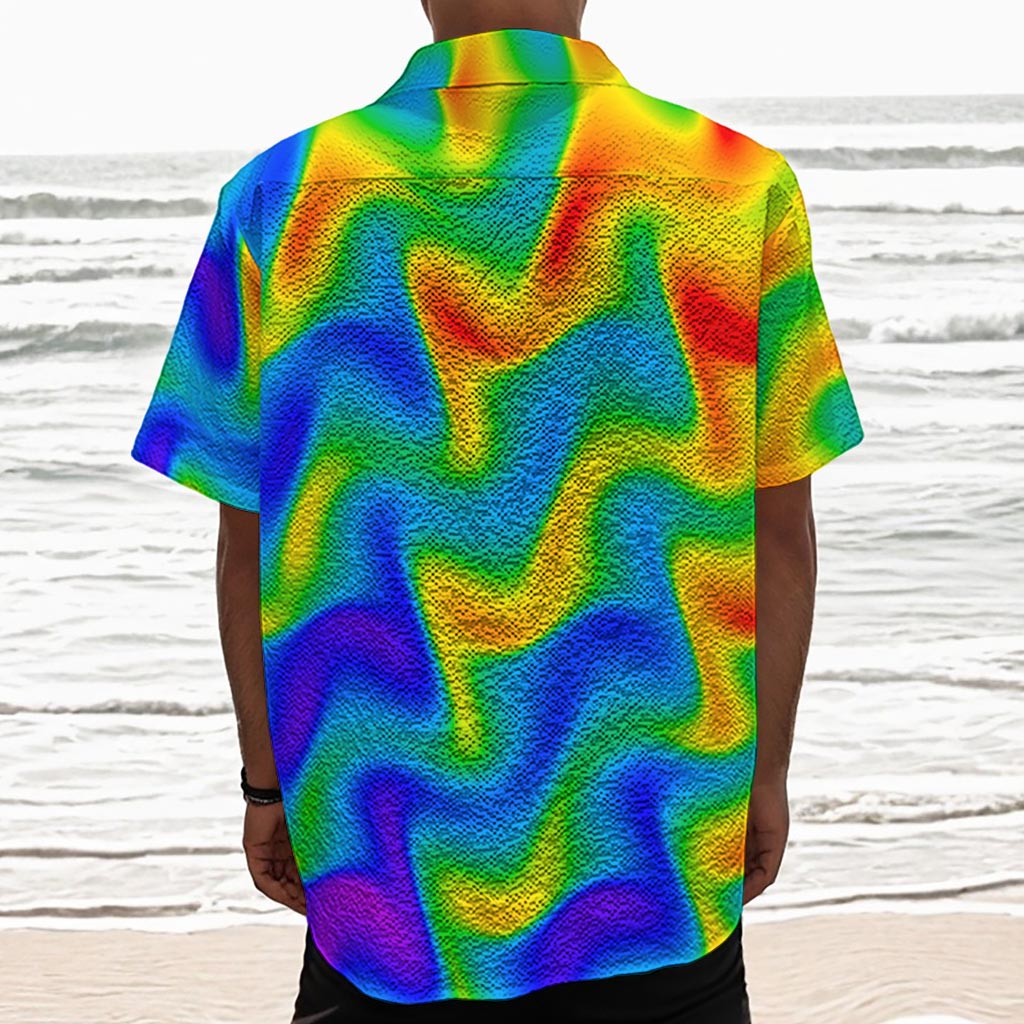 Rainbow Psychedelic Trippy Print Textured Short Sleeve Shirt