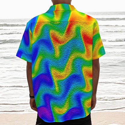 Rainbow Psychedelic Trippy Print Textured Short Sleeve Shirt