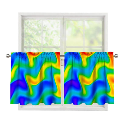 Rainbow Psychedelic Trippy Print Tier Curtains