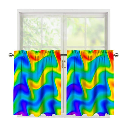 Rainbow Psychedelic Trippy Print Tier Curtains