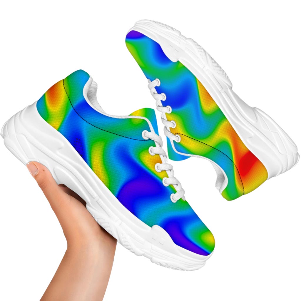 Rainbow Psychedelic Trippy Print White Chunky Shoes