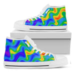 Rainbow Psychedelic Trippy Print White High Top Sneakers